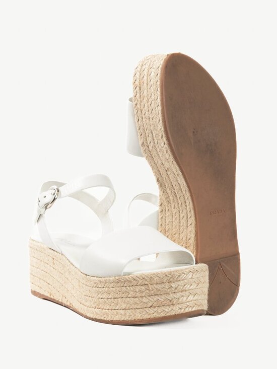 Prada Bianco Vitello Montana Leather Espadrille Wedge Sandals - Picture 4 of 10